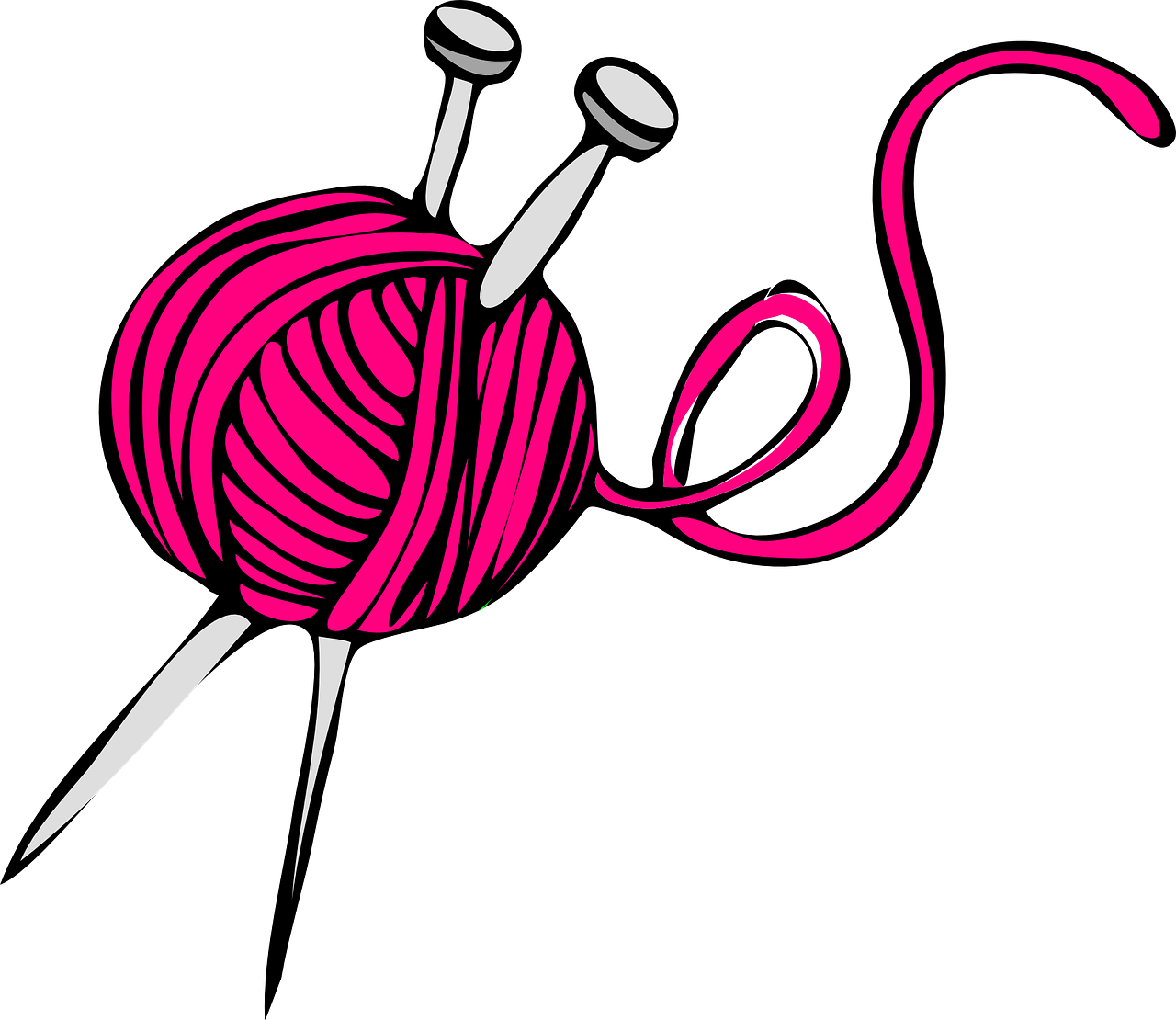 Pink Knit Yarn Needles Wool Transparent Image (1280x1110), Png Download