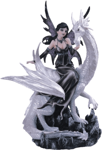 Gothic Fairy Riding A White Dragon Statue (555x555), Png Download