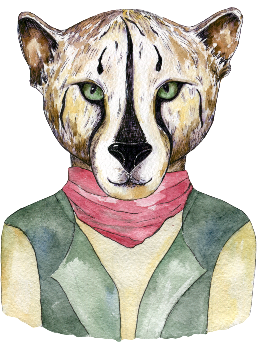 Cartoon Hand Drawn Leopard Transparent - Watercolor Painting (1024x1368), Png Download