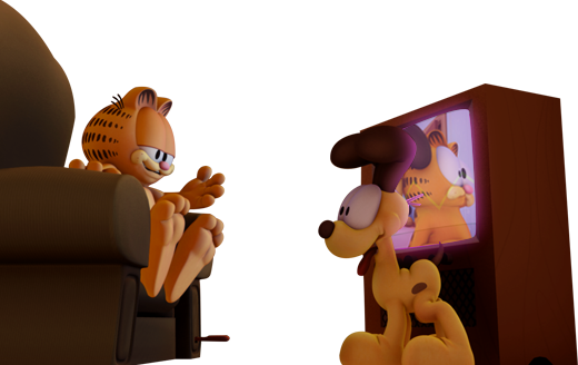 Garfield Show - Garfield Regarde La Télé (520x328), Png Download