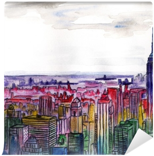 Watercolor Cityscape Big Aquarelle Painting Wall Mural - Watercolor Painting (400x400), Png Download