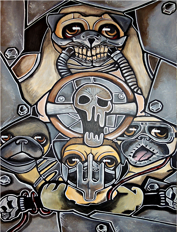 Mad Max Pug Print 11″ X 14″ - Painting (980x745), Png Download