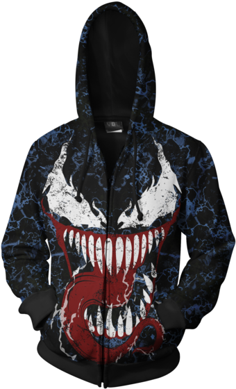 Carnage 3d Zip Up Hoodie - Venom And Carnage Hoodie (386x600), Png Download