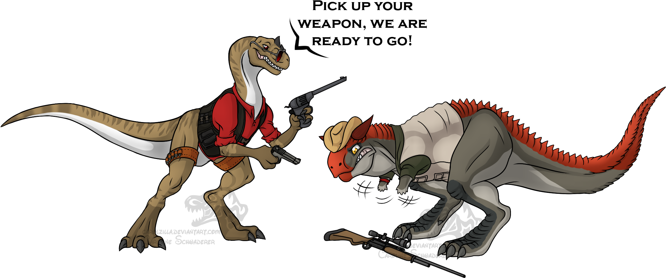 Vector Royalty Free Library Pick Up Your Weapon Commission - Primal Carnage Extinction Carnotaurus Skins (2300x930), Png Download