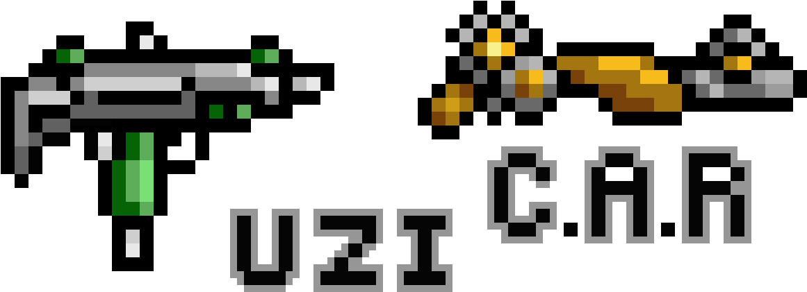Uzi And Clockwork Assault Rifle - Uzi Pixel Art (1270x540), Png Download