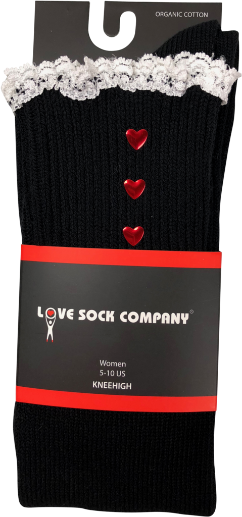 Black Knee High Lace Boot Socks With Hearts And Lace (900x1200), Png Download
