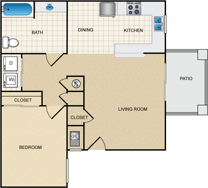 1 Bed 1 Bath (750x750), Png Download