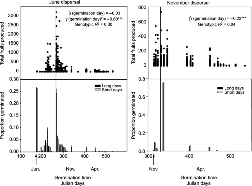 Germination Schedules Of Seeds Dispersed In Rhode Island (850x626), Png Download