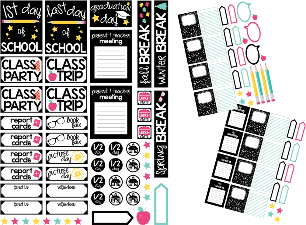 School Planner Sticker Pack (1024x759), Png Download