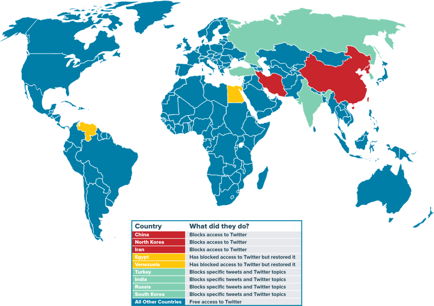 Map Of Countries That Block Or Restrict Twitter (883x624), Png Download