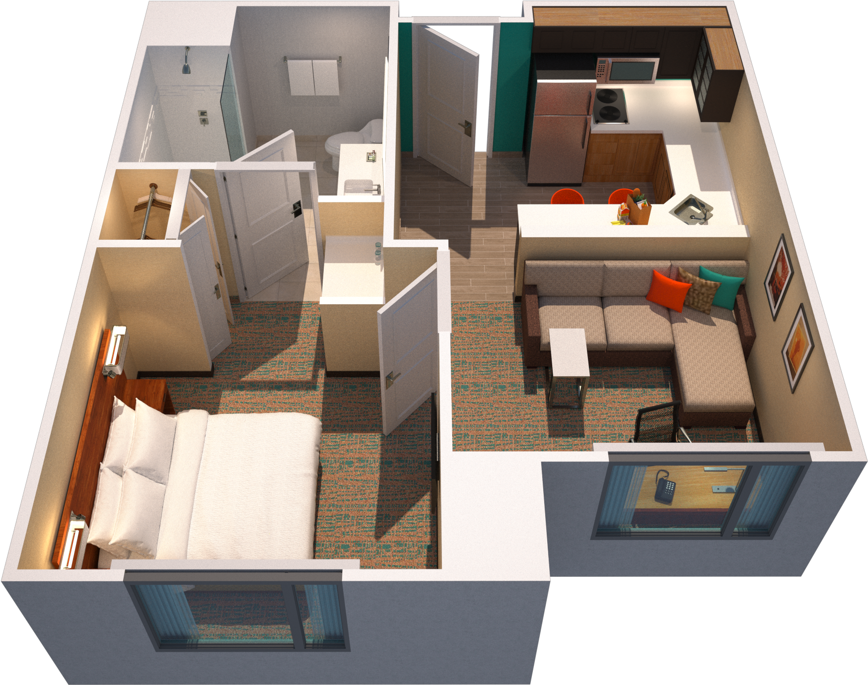Spacious One Bedroom Suite With King Bed, Separate (3000x1421), Png Download