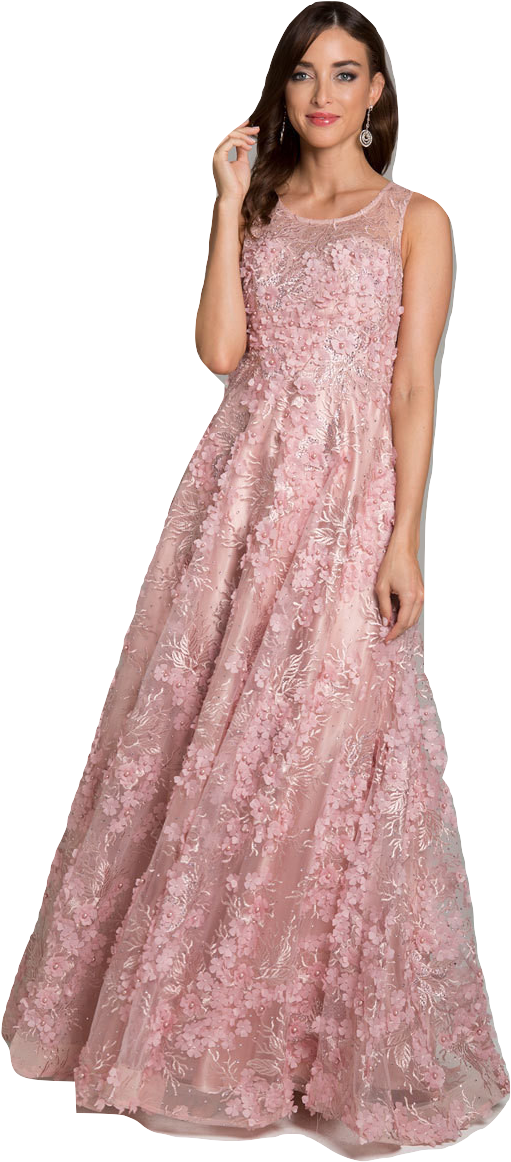 Lara 29943- Sheer High Neck Floral Applique Lace Gown (560x1187), Png Download