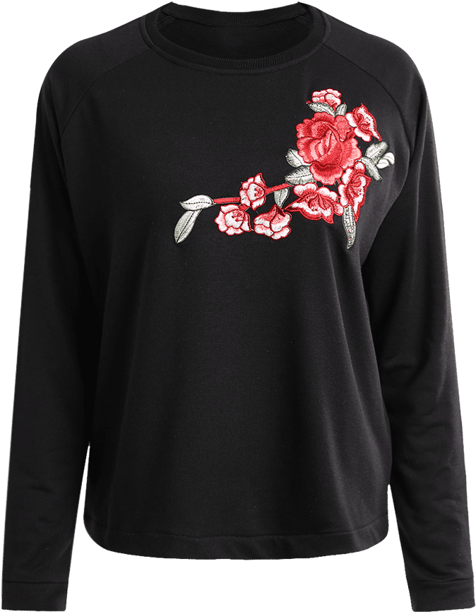 Floral Applique Raglan Sweatshirt (700x931), Png Download