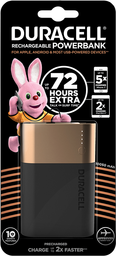 Power Bank Up To 72 Hours Extra Talk Or Surf Time - Duracell Powerbank (1000x1000), Png Download