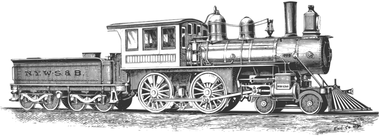 Railroad - Steam Train Black And White (1280x640), Png Download