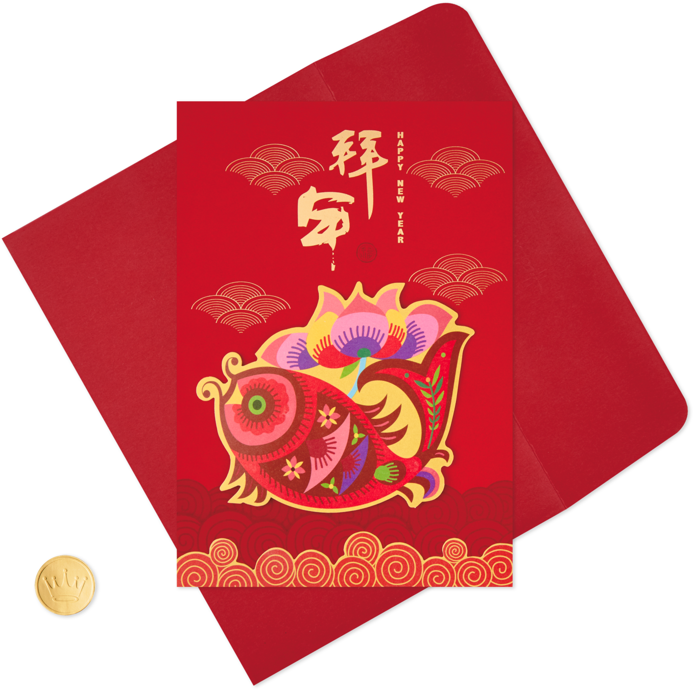 Fish And Lotus Flowers Chinese New Year Card - Paper (1470x1470), Png Download