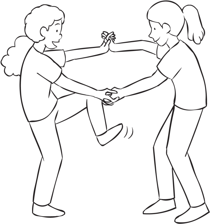 Back Two Women Holding Hands And Attempting To Step - Line Art (1024x768), Png Download