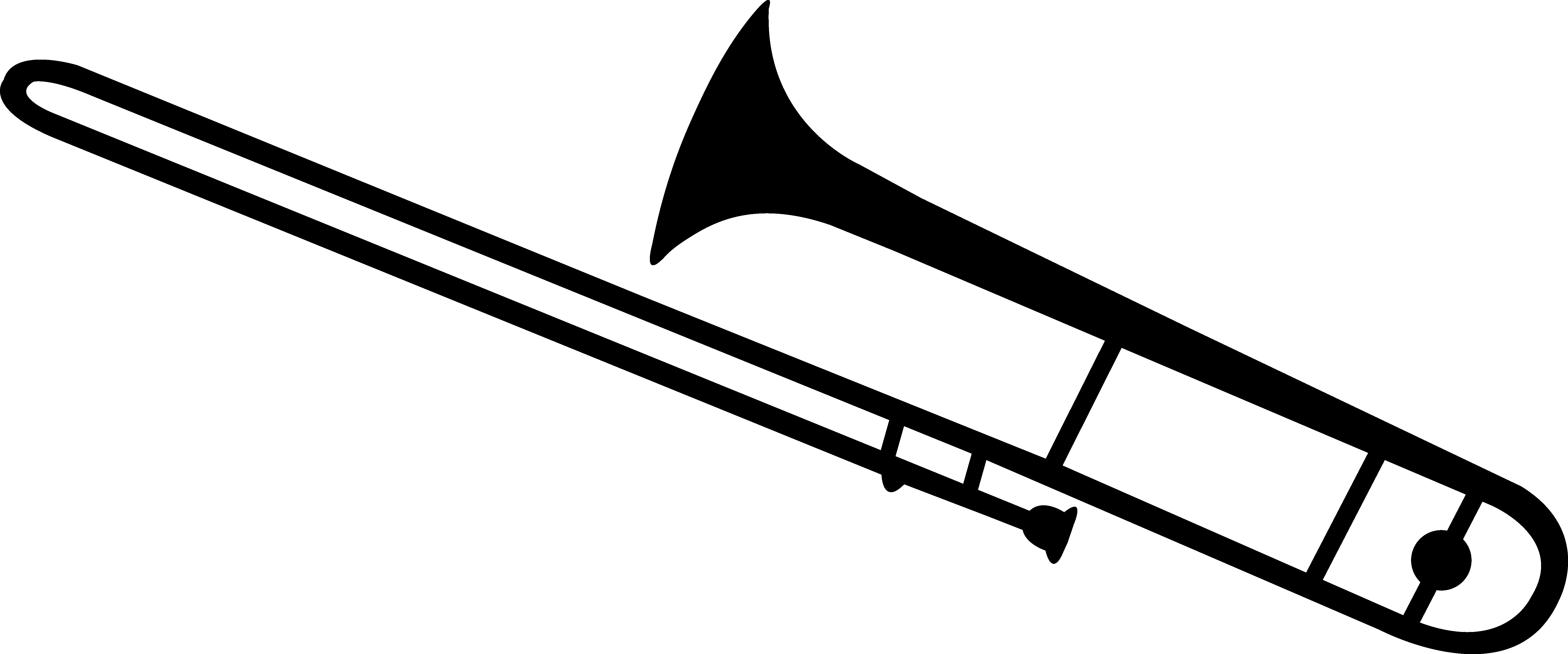 Black Trombone Silhouette - Trombone (7043x2938), Png Download