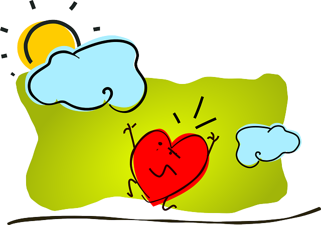 Happy, Sun, Heart, Clouds, Love, Valentine, Affection - Anxious Heart Cartoon (640x450), Png Download