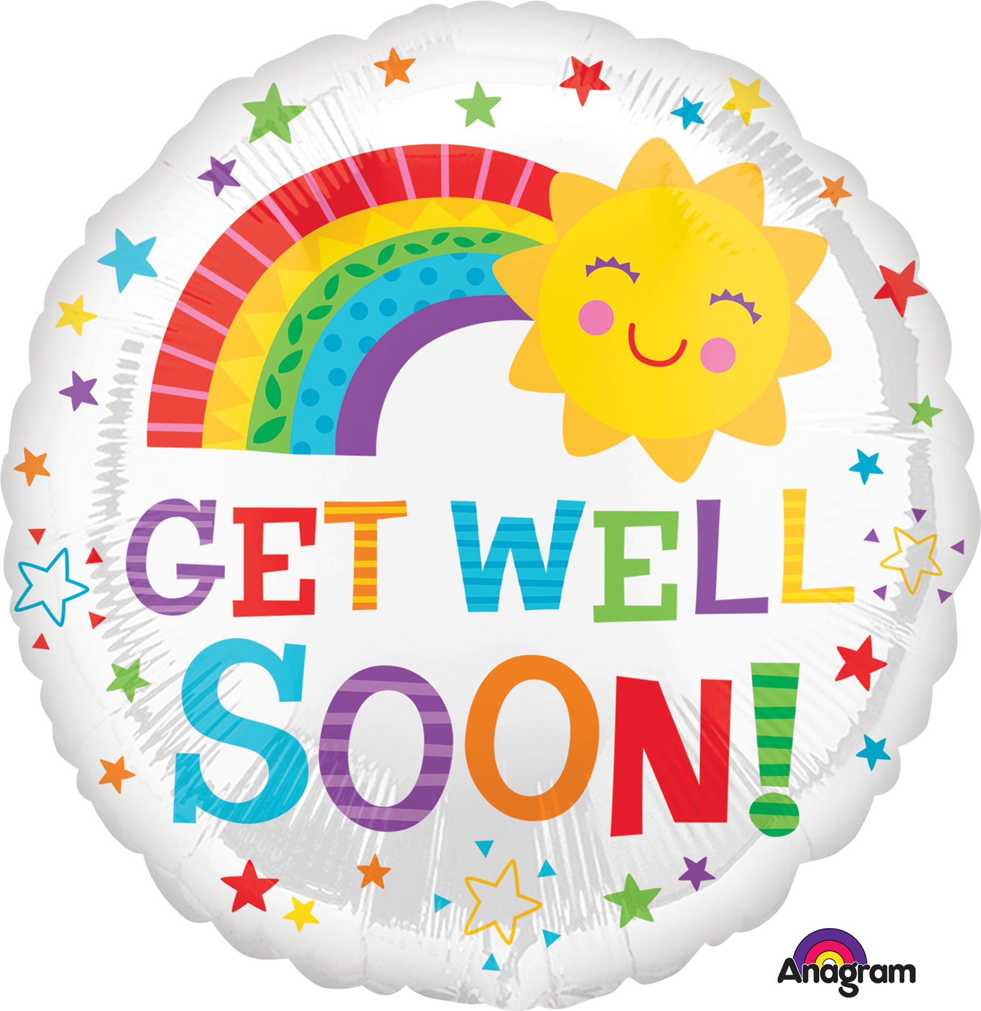 18" Get Well Happy Sun Foil Balloon - Get Well Soon Sun Round Foil Helium Balloon 43cm / (1986x2048), Png Download