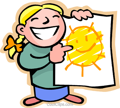 Little Girl With A Happy Sun Drawing Royalty Free Vector - Art Work Clip Art (480x431), Png Download