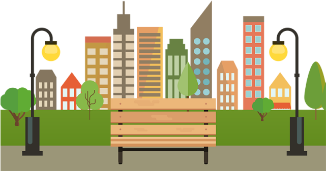 Colorful Building City With Bench Vector Png, City - Vector Graphics (640x640), Png Download