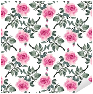 Watercolor Seamless Pattern With Colorful Flowers And - Rose Hand Drawn Leaves Red Rose Fabric Floral Designs (400x400), Png Download