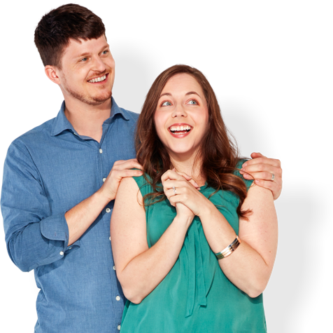 A Man And Woman Looking Happy And Excited - Affinity Plus Federal Credit Union (476x475), Png Download