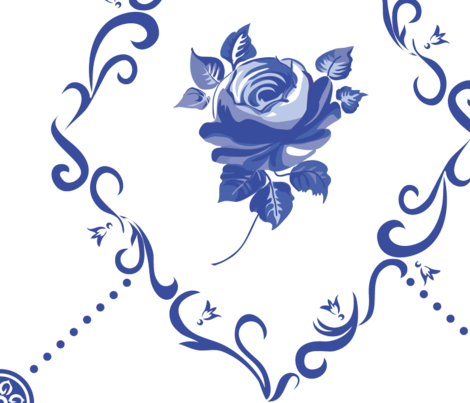 Blue Rose Clipart Dutch - Rose Fabric - Dutch Tile Rose 2 - Tile Custom Fabric (470x403), Png Download