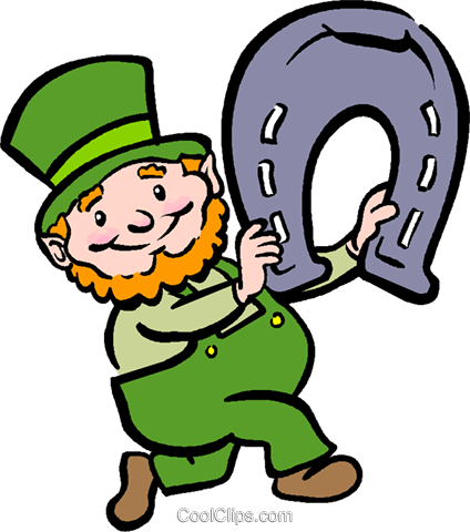Leprechaun With A Horse Shoe Royalty Free Vector Clip - Leprechaun With Horse (424x480), Png Download