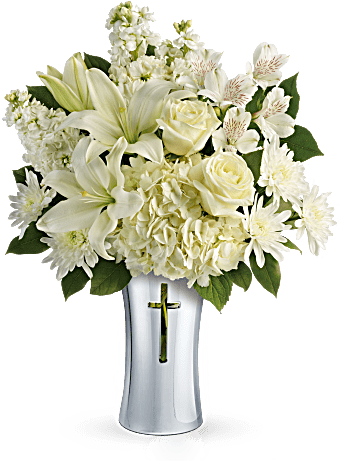 White Hydrangea And Lilies In A Ceramic Vase With A - Easter Flowers - Same & Next-day Flower Delivery (368x460), Png Download