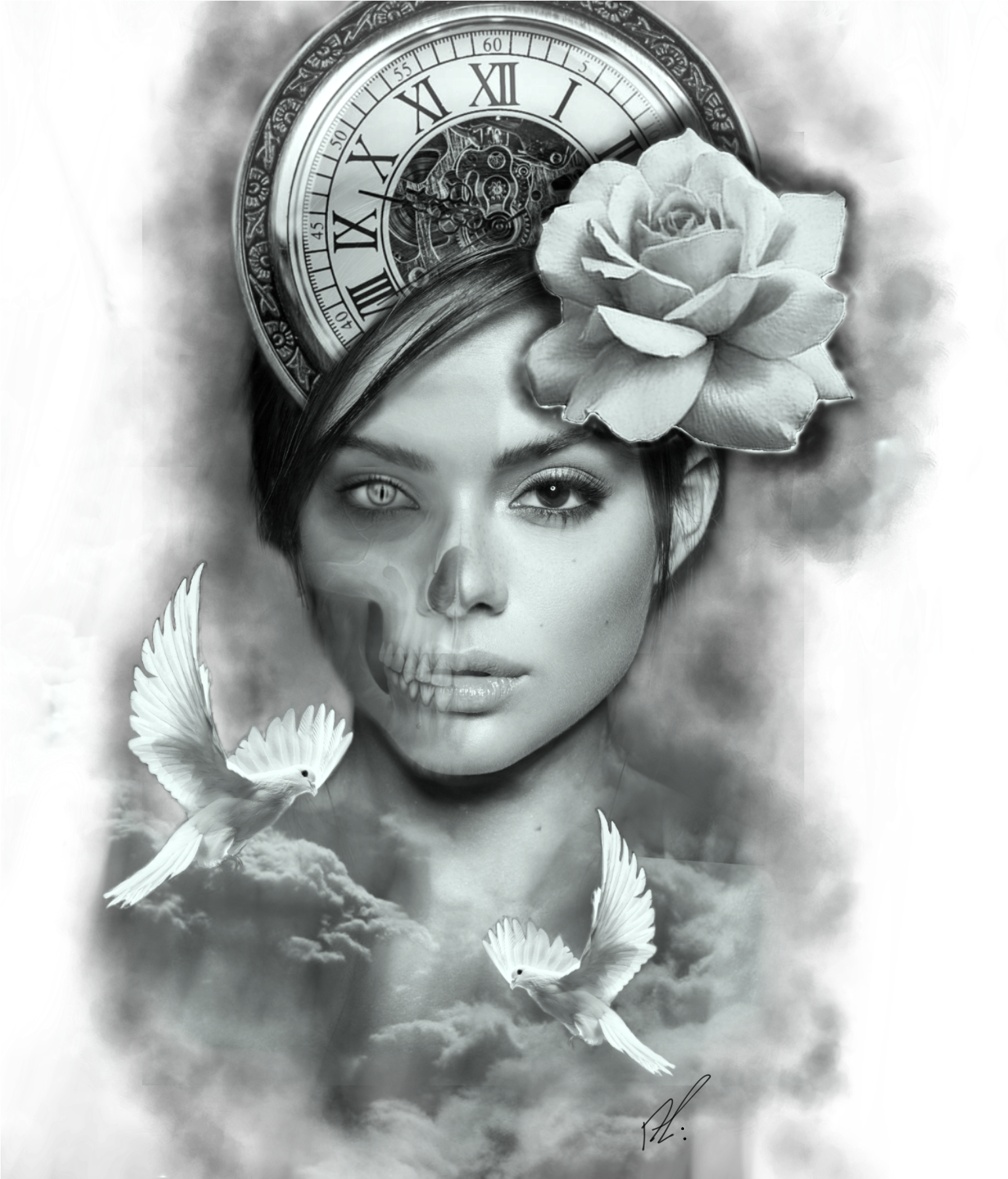 Pin By Bulaadam On Tattoos - Desenho Preto E Cinza Feminino (1536x2048), Png Download