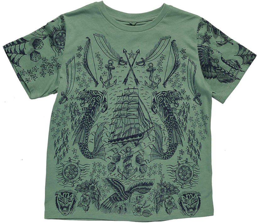 Stella Mccartney Kids Arlo T-shirt Captain Tattoo - Roark Revival Men's Bless Up Button-up Shirt (960x720), Png Download