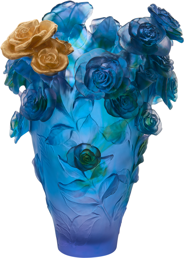 Vase Magnum Bleu Mauve Bouquet Or (789x1000), Png Download