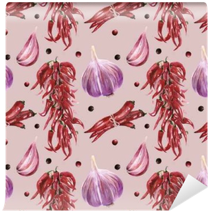 Seamless Pattern With Peppers,garlic - Placemat (400x400), Png Download