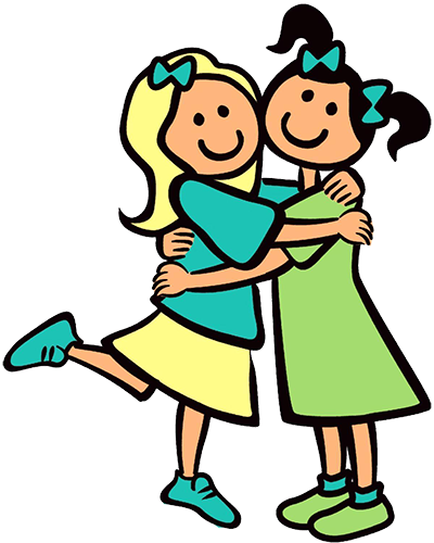 Girls-hugging - Friends Clipart Black And White (400x500), Png Download