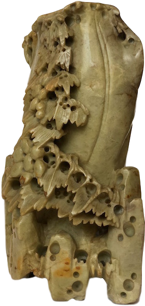 Brush Pot Carved From One Piece Of Stone With A Grape - Bronze Sculpture (488x650), Png Download