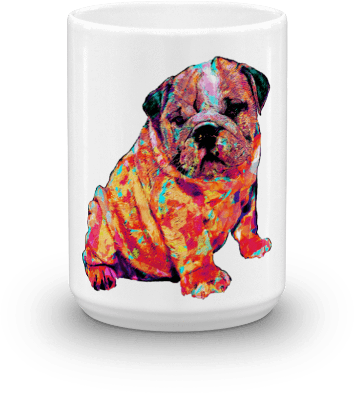 English Bulldog Puppy Colorful Painting 15oz Mug - Painting (1000x1000), Png Download