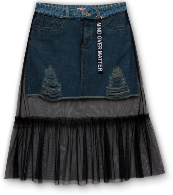 Ripped Jeans With Chiffon - Miniskirt (622x794), Png Download