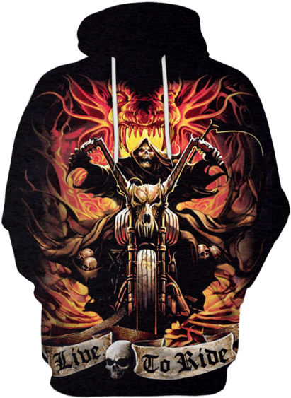 3d Halloween Skull Society Hoodie - Reaper On A Harley (600x599), Png Download