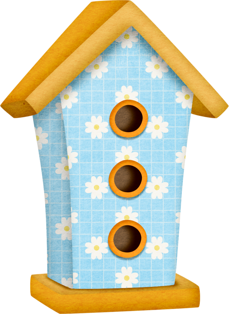 Blue With White Flowers Birdhouse - Illustration (746x1024), Png Download
