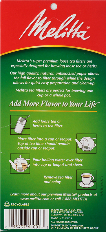 Tea Filters - 40 Count - Melitta (800x800), Png Download