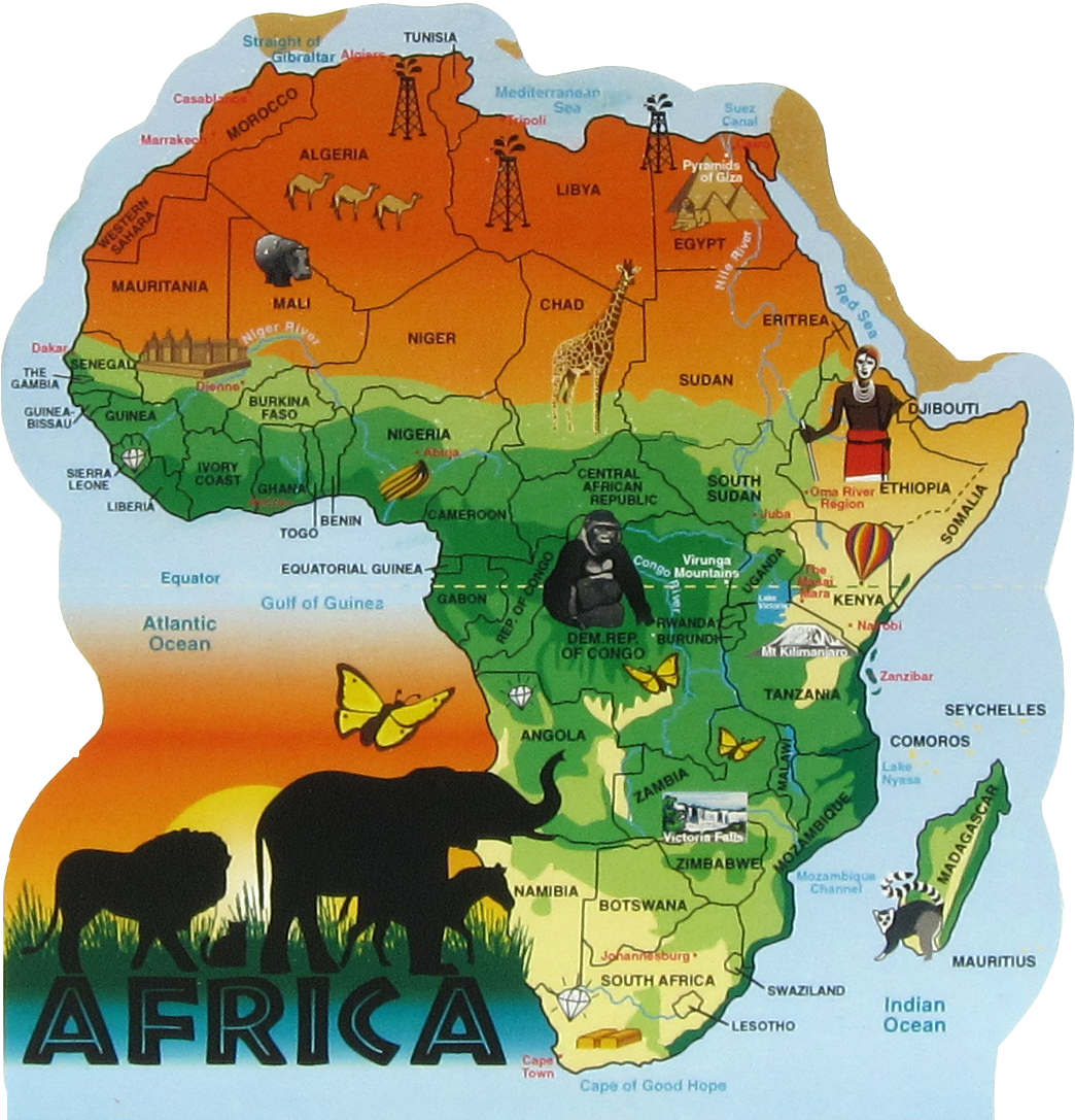 Map Of Africa Safari (1066x1090), Png Download