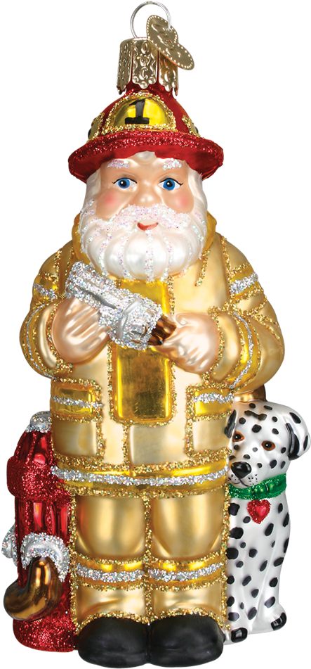 Fireman Santa Glass Christmas Ornament - Christmas Ornament (600x600), Png Download