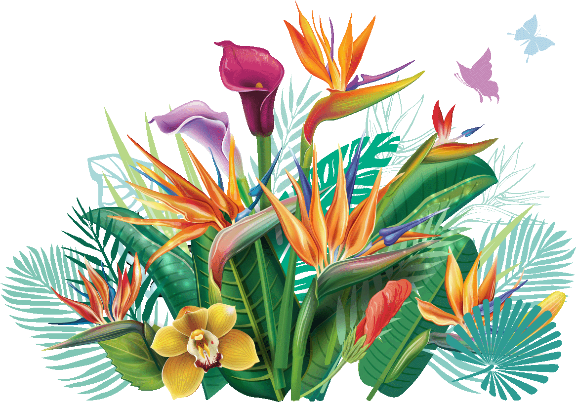 Sticker Eventail De Fleurs Tropicales Ambiance Sticker - Tropical Leaf (1200x1200), Png Download