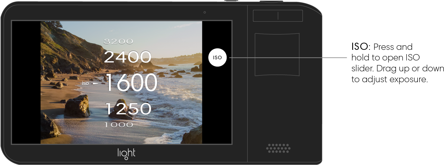 On The Right Side Of The Screen To Open The Iso Slider - Smartphone (1600x961), Png Download