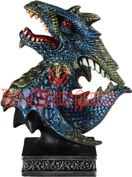 Small Blue Dragon Head Pedestal Statue - Statue (633x633), Png Download