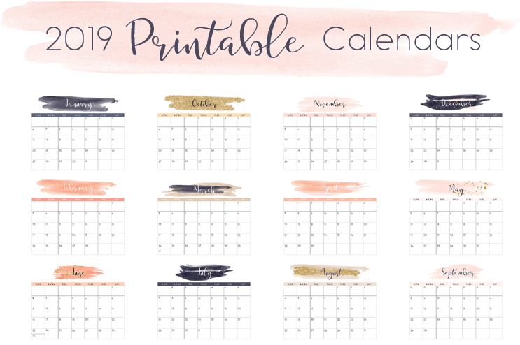 Free 2019 Printable Calendars - Paper (792x552), Png Download