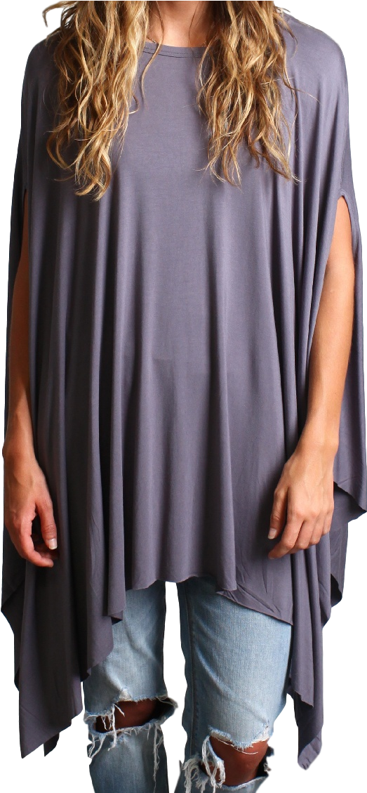 Charcoal Gray Piko Asymmetrical Poncho - Day Dress (1128x1128), Png Download