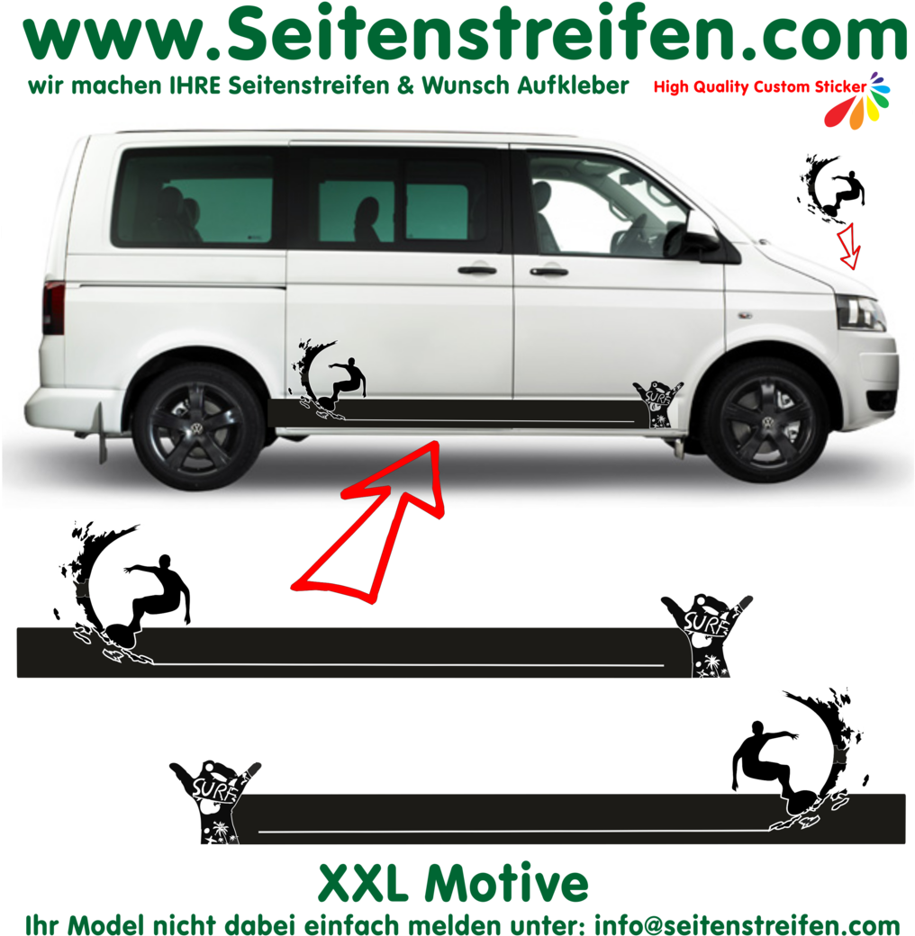 Surf Xl Panorama Seitenstreifen - Vw T5 Side View (1032x1080), Png Download